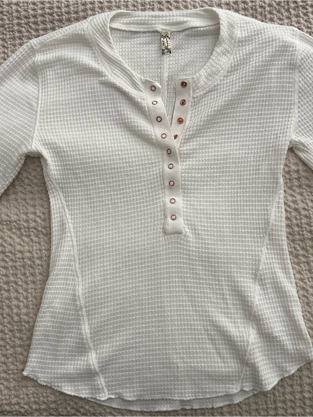 Free People Waffle Knit Henley Top White Medium - Picture 2 of 6